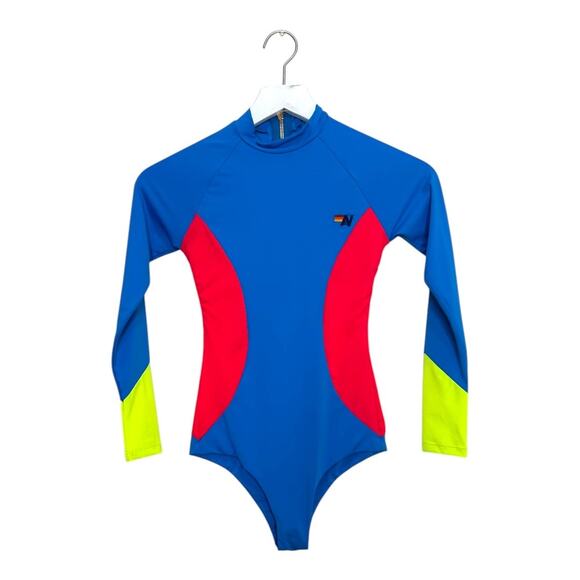 Aviator Nation Color Block Long Sleeve Surf One Piece Swimsuit XS - Picture 2 of 9